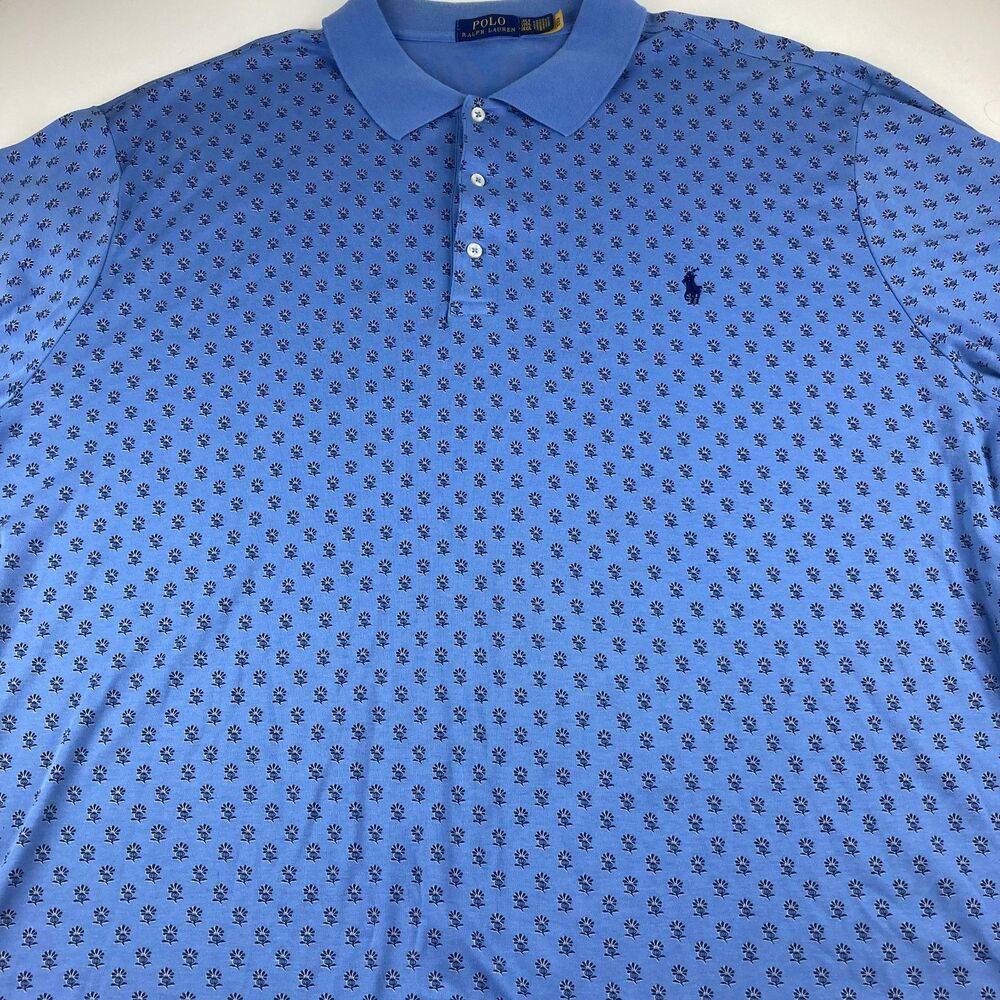 Polo Ralph Lauren Polo Mens 3XLT Blue Floral Print Cotton Big Tall Pony Shirt